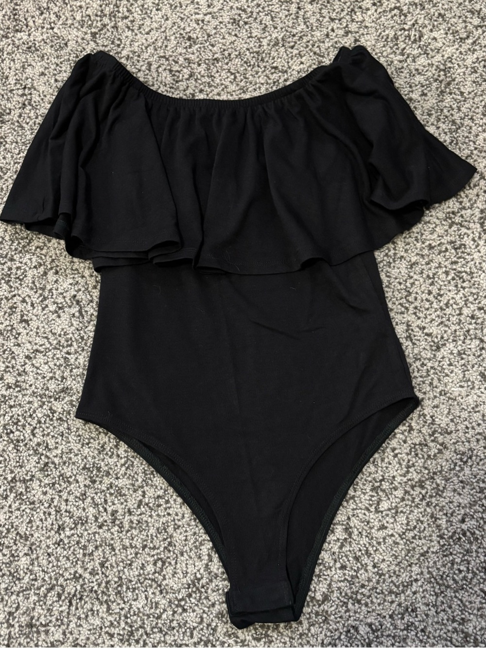 Zenana Outfitters Black Off-Shoulder Ruffle Bodysuit